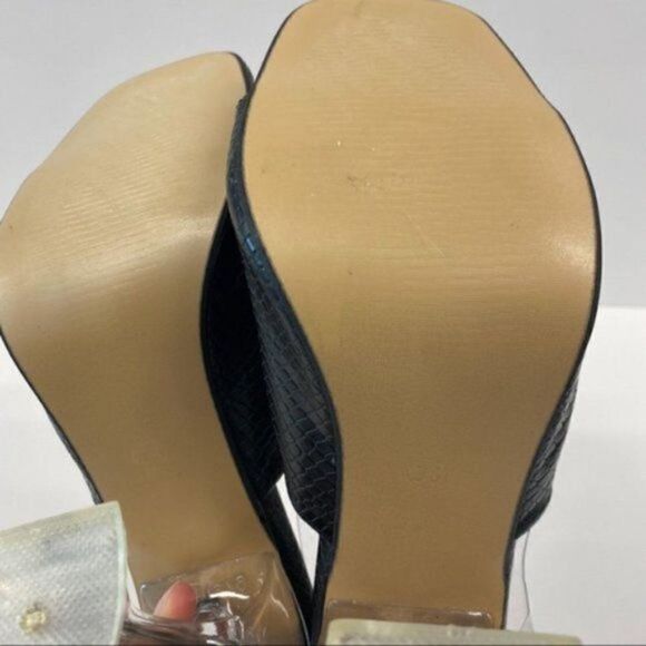 Women Peep Toe Fashion Block Heels Slipper Faux Leather Shoes Pump Slip On Shoes - Picture 6 of 8